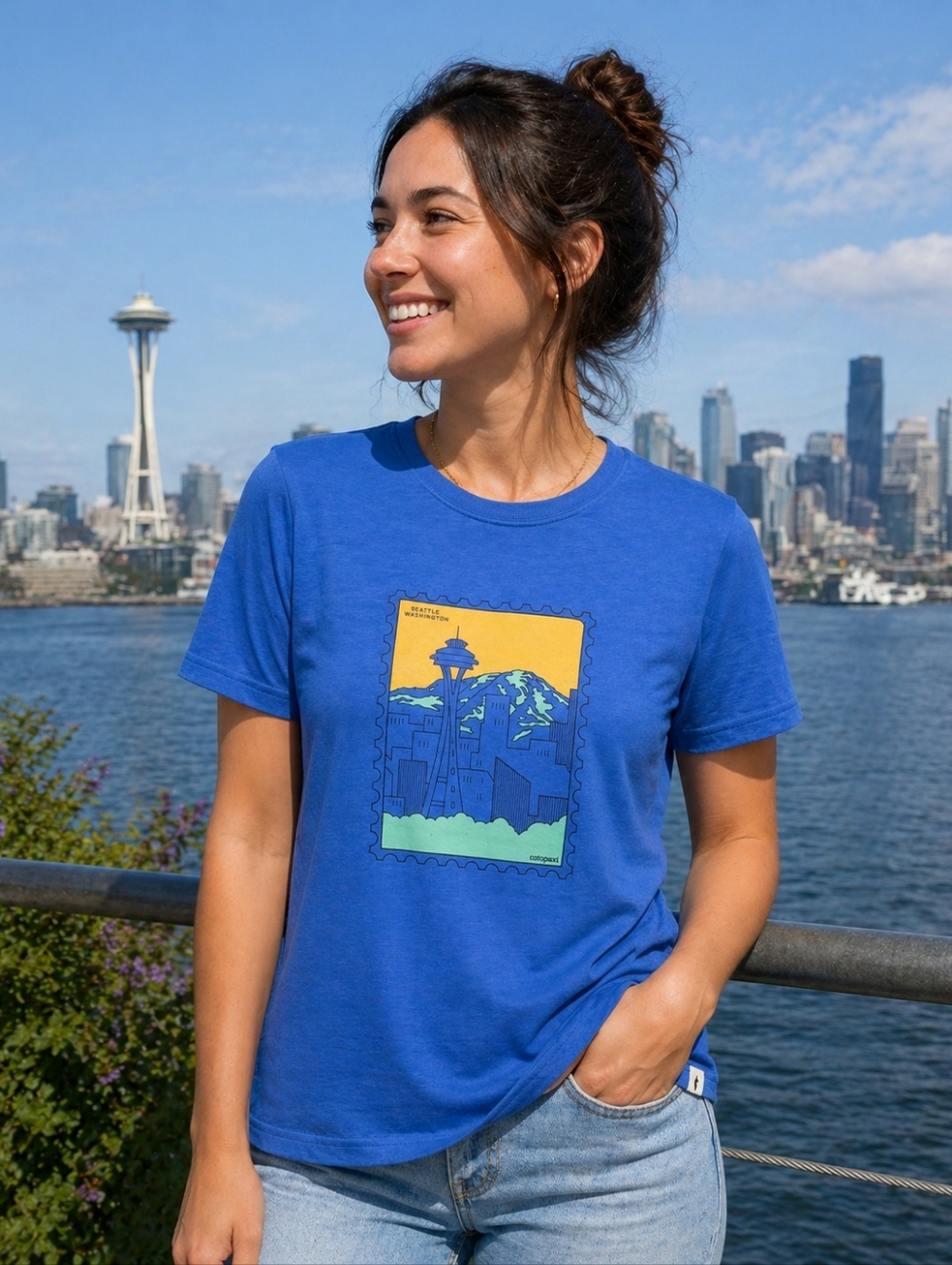 LIMITED EDITION! NWT cotopaxi Post Stamp Organic T-Shirt-Seattle-Scuba Blue